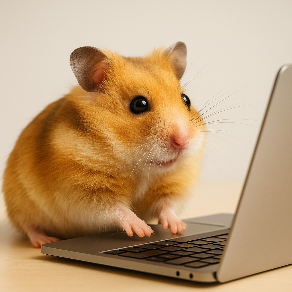 Hamster at computer,.